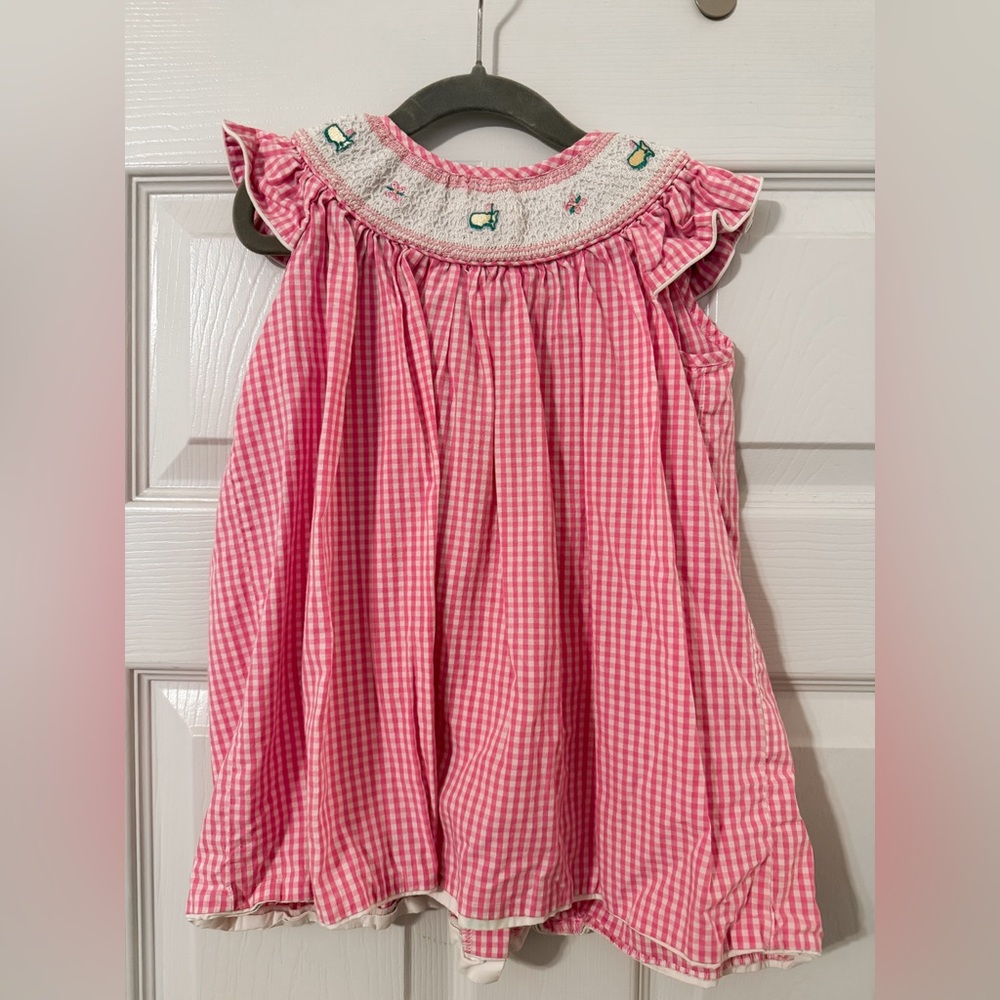 Masters Kids Pink and White Checks Smocked Dress w Logo - 3T